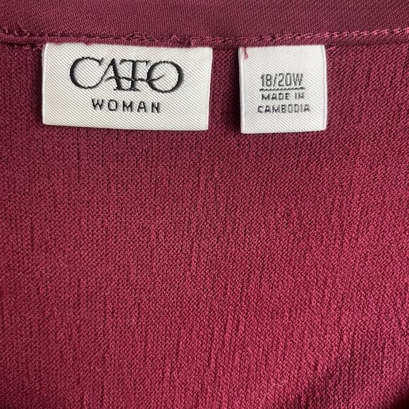Cato Women Tunic Top 18/20 Maroon Rippled Textured Fabric Stretch Work Office - Picture 2 of 8